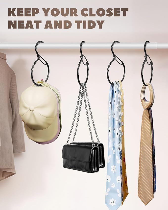 6 Pack Belt Hanger, Tie Hanger & Belt Organizer, Rust-Proof Belt Hanger for Closet, Ties, Scarves, Bags & Accessories, Keeps Closet Neat & Organized, Black