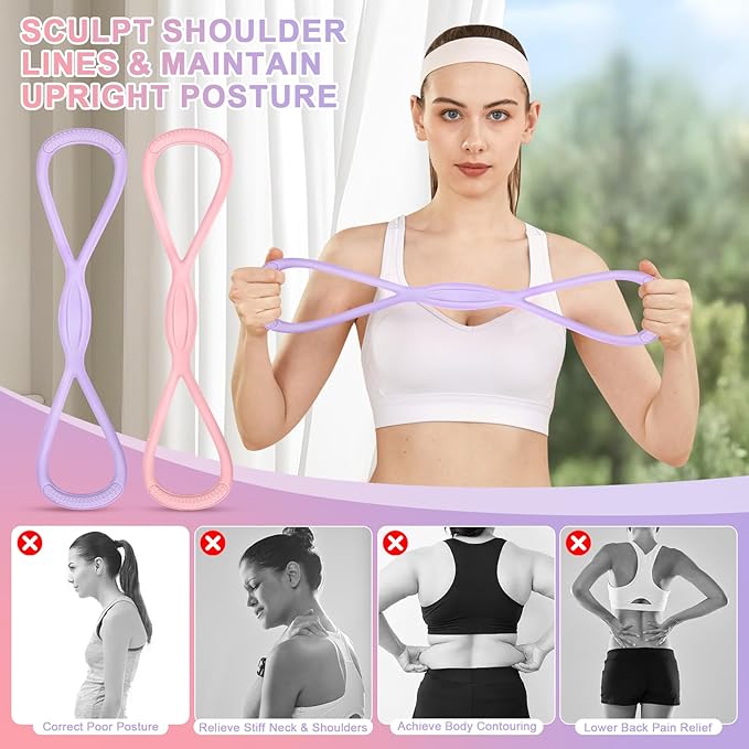 Figure 8 Resistance Band: Resistance Bands with Handles for Working Out - 8 Shaped Resistance Bands for Women - Exercise Bands for Arms - Fullbody Yoga Pulling Rope