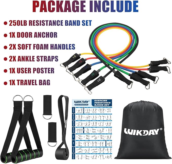 Exercise Resistance Bands with Handles for Working Out, 150/200/250/300 Lbs Workout Bands Set with Door Anchor for Physical Therapy, Yoga, Pilates