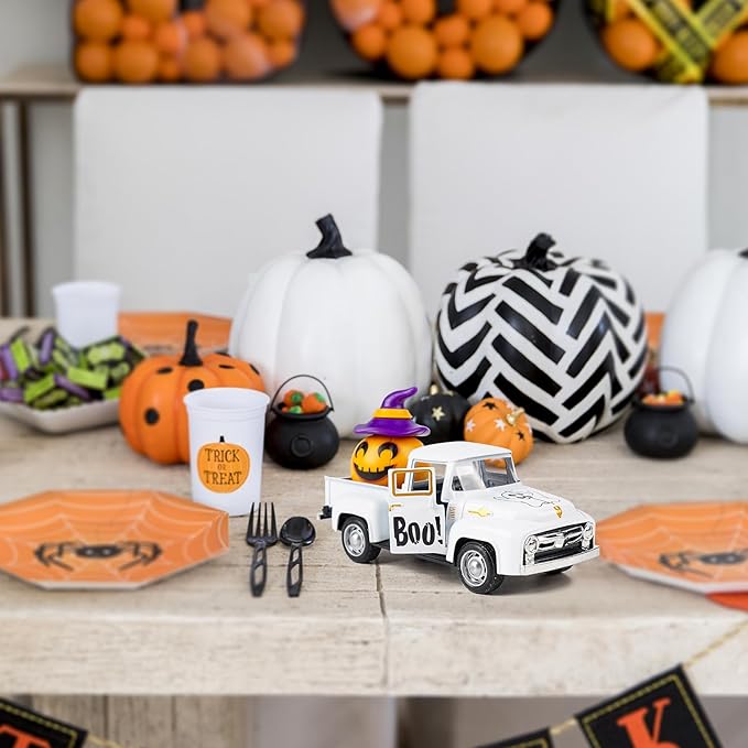 Halloween Truck Decor, Halloween White Ghost Metal Truck Decorations for Home Indoor, Mini Cute Pumpkin Tiered Tray Decor, Farmhouse Kitchen Tabletop Centerpiece Decorations