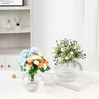 Round Glass Vases Set of 2, Flower Vases for Bouquet, Ribbed Glass Vase for Flowers, Small Clear Vase for Living Room, Office, Coffee Table, Shelf, Wedding