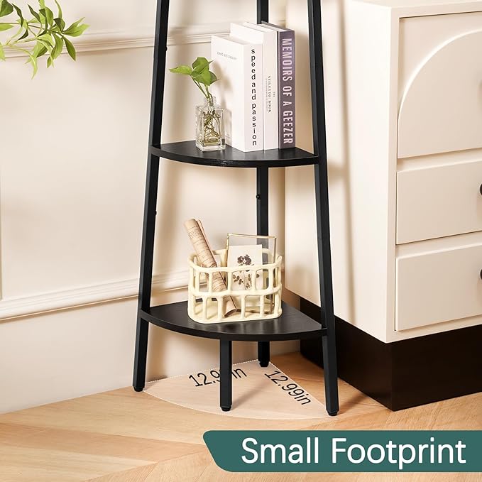 Yoobure Corner Shelf, 5-Tier Corner Bookshelf with Metal Frame & Wood Ladder Shelves - Display Shelf & Tall Bookcase, Plant Stand for Home Decor - Bedroom, Living Room, Office