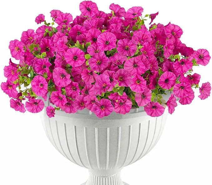 12 Bundles Morning Glory Artificial Flowers for Outdoor Decoration UV Resistant Fake Plastic Plants Artificial Greenery for Indoor Outdoor Garden Patio Window Box Home Decor