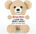 WELLBANEE Mother Gift Bonus Mom, Handmade Crochet Bear for Sentimental Mothers Day Birthday Present for Stepmom, Appreciation Keepsake for The Best Bonus Mom Ever, Small Desk or Shelf Décor Bear