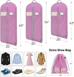 BALEINE 2PK Heavy Duty Garment Bag with Shoe Storage Travel Bag for Dresses, Suit, Coats Travel Essential (60", Pink)