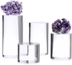 Hipiwe 4-Pack Acrylic Display Risers Figures Display Stand Holder Clear Cylinder Tabletop Jewelry Perfume Showcase Organizer for Geodes Rock Small Collectibles Display Blocks
