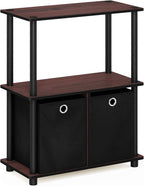 Furinno TURN-N-TUBE Storage Shelves, 3-Tier Toolless Book Shelf with Storage Bins, Display Shelf, for Organization and Storage, Living Room, Garage, Home Office, Dark Cherry
