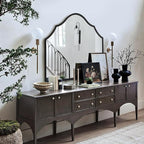 Large Arched Mirror Wall Decor, 32"x48" Wide Black Decorative Wall Mirror with Metal Frame for Entryway, Bathroom, Living Room, Bedroom (Horizontal)