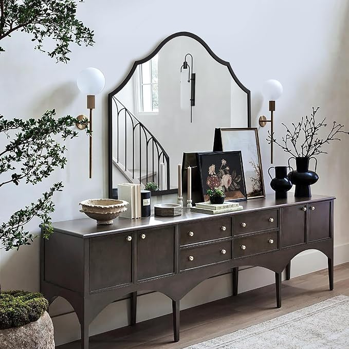 Large Arched Mirror Wall Decor, 32"x48" Wide Black Decorative Wall Mirror with Metal Frame for Entryway, Bathroom, Living Room, Bedroom (Horizontal)