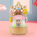 Natural Solid Wood Handcrafted Beech Wooden, Musical FigureTotoro/Carousel/Fairy/Ballerina Figurine,Rotating Hand Crank Mechanism Music Box,Musical Decorations (Colorful Skywheel)