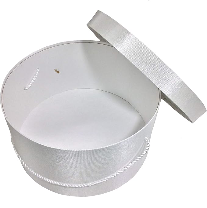 Sarah's Hat Boxes Classic White Hat Box – 16.75" x 8.5" (Dia. x Ht.) Handmade in USA – Odorless Non-Toxic Adhesive, Cording Handle – Premium Storage for Hats & Accessories