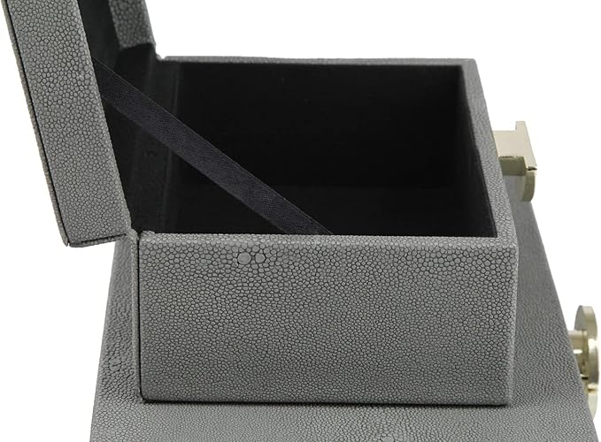 HofferRuffer Faux Leather Jewelry Boxes, Decorative Boxes Storage Accessory Organizer with Gold Hardware Decor, Classic Vegan Leather Set of 2 Pieces (Dark Grey)