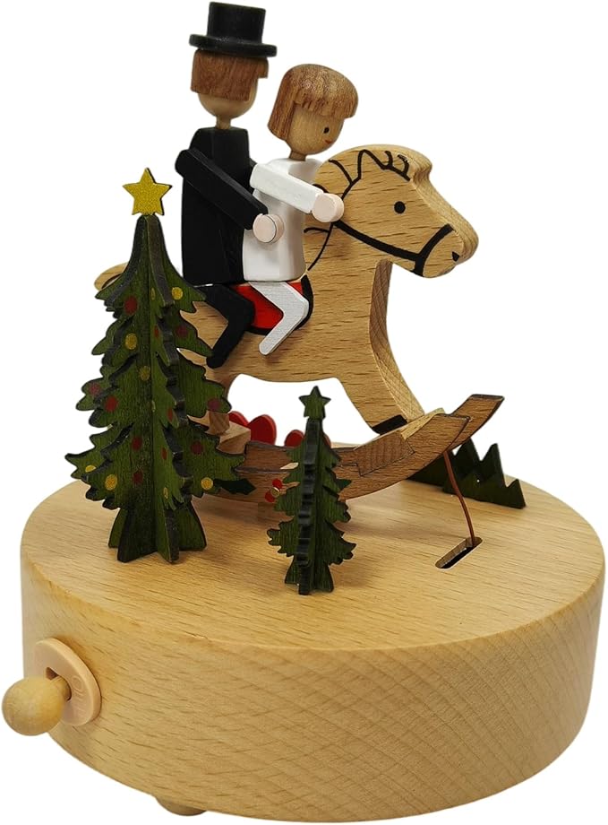 Briskfeel Wooden Rocking Horse Music Box - Couple Riding on a Horse Mechanical Musical Box, Rocking Horse Sways to the Melody, Romantic Gift for Wedding, Anniversary, Valentine's Day