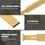 Bamboo Drawer Dividers,17-22" Adjustable Kitchen Drawer Organizer for Clothes,6 Pack Expandable Drawer Organization Separators for Bedroom,Bathroom,Dresser and Office,Natural