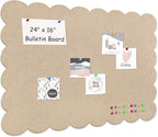 Foldable Decorative Scalloped Felt Bulletin Board 24 * 16 Inches for Wall, Alternative Photo Board Self-Adhesive Vision Board Decorative Pin Board, Dark Camel