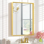 Keonjinn 22 x 30 Inch Gold Bathroom Mirror for Over Sink Brushed Gold Rectangle Wall Mounted Mirror Metal Frame Modern Farmhouse Mirror with Square Corner Framed Mirror(Horizontal/Vertical)