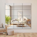 Delma Frameless Mirror Tiles 16"x12"x12 Pcs Wall Mounted, Shatter Resistant Full Length Tempered Glass Panels for Home Gym Bathroom Bedroom & Living Room Decor