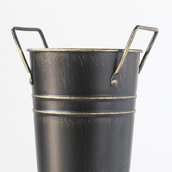 Round Umbrella Bucket, Metal Umbrella Holder with Handles, Umbrella Holder for Umbrellas, Canes and Walking Sticks, Vintage Umbrella Stand for Decorations