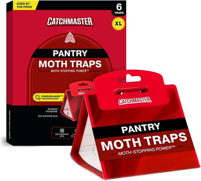 Catchmaster Pantry Moth Traps with Premium Extra Strength Pheromone Technology – XL, Extra-Strength Flour & Indian Meal Moth Traps – Protects Kitchen Cabinets & Food Storage – Red, 6PK