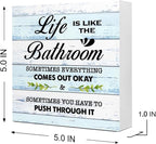 BlueL Life is Like The Bathroom Wooden Box Sign Desk Decor,Funny Bathroom Wood Block Sign for Farmhouse Toilet Shelf Decor