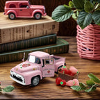 4.9″ Mini Vintage Strawberry Pink Metal Farm Truck Decor with Fake Strawberries, Home Kitchen Centerpieces for Tables Farmhouse Pickup Tiered Tray Stand Decorations, Spring & Christmas Desk Display