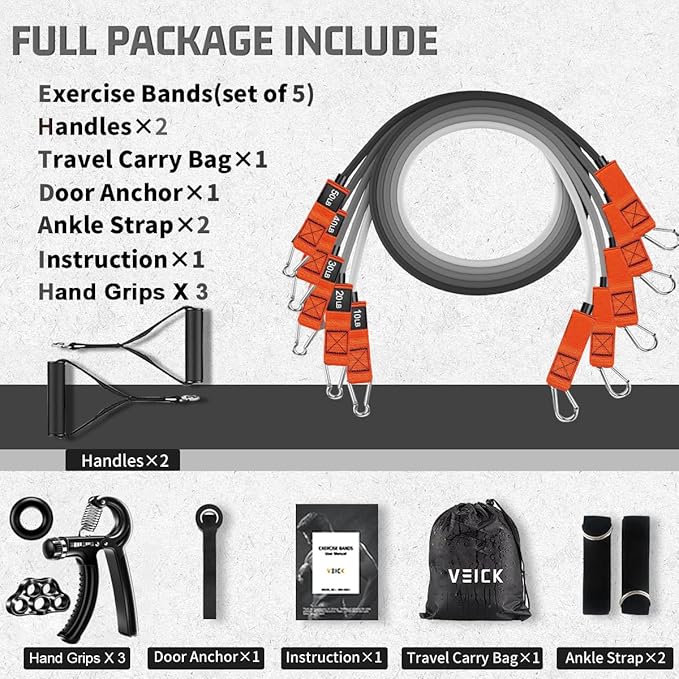 VEICK Resistance Bands, Exercise Bands, Workout Bands, Resistance Bands for Working Out with Handles for Men and Women, Exercising Bands for Fitness Weights Work Out at Home