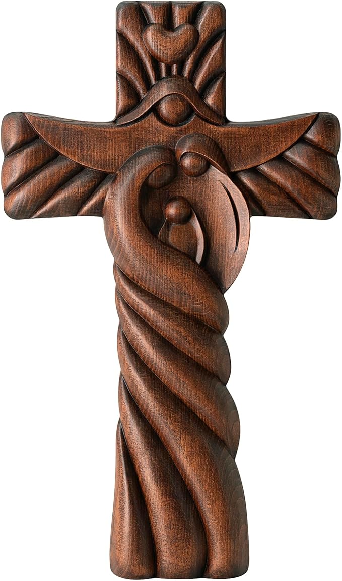 BGCOPPER Holy Family Wall Cross, Handmade Wooden Cross Wall Crucifix, Jesus Cross Wall Decor Art for Home Room Decor Christmas Gifts - 20 Inch