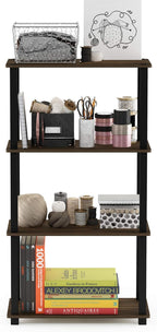 Furinno TURN-S-TUBE Storage Shelves, 4-Tier Book Shelf, Corner Shelf, Toolless Open Shelves, for Organization and Storage, Living Room, Garage, Home Office, Columbia Walnut