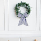 Christmas Wreath Sash for Front Door, Jean Blue Seersucker Sash Holiday Baby Shower Wreath Accessories for Home Birthday Decorations