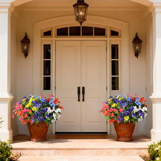 Artificial Fake Flowers for Outdoor, 6 Bundles UV Resistant Faux Plants Decoration Silk Flowers No Fade Plastic Flowers for Outside Planters Home Porch Patio Yard Garden Decor