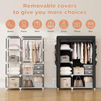 VTRIN Wardrobe Closet, 41.7 Inch Wide Portable Closets for Hanging Clothes with 1 Hanging Rod, 6 Shelves, 6 Pockets, Clothes Rack with Cover Portable Wardrobe Closet for Bedroom, Dorm, Black