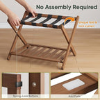 Set of 2 Fully Assembled 26.77" Dark Walnut Luggage Racks with Foldable Shoe Shelf, 5 Heavy-Duty Straps Bamboo Suitcase Stand, Luagge Holders for Guest Room Bedroom, Hotel
