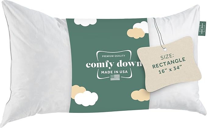 ComfyDown Decorative Throw Pillow Insert, Down and Feather Fill, 100% Cotton Cover, 233 Thread Count - Made in USA (16" X 34")