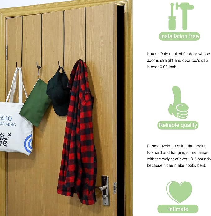 Hotop 15 Inch 4 Pcs Wreath Hangers for Front Door Steel Metal Wreath Doors Hanger Over The Door Hanger Hook Indoor or Outdoor for Christmas Halloween Front Decorations Welcome Sign(Black)