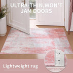 Ciicool Modern Abstract Area Rug, 2x3 Pink Grey Washable Small Entryway Rug, Low Pile Soft Non-Slip Kitchen Rug Thin Throw Rugs Room Mat Foldable Bathroom Rugs Non-Shedding Floor Carpet Indoor