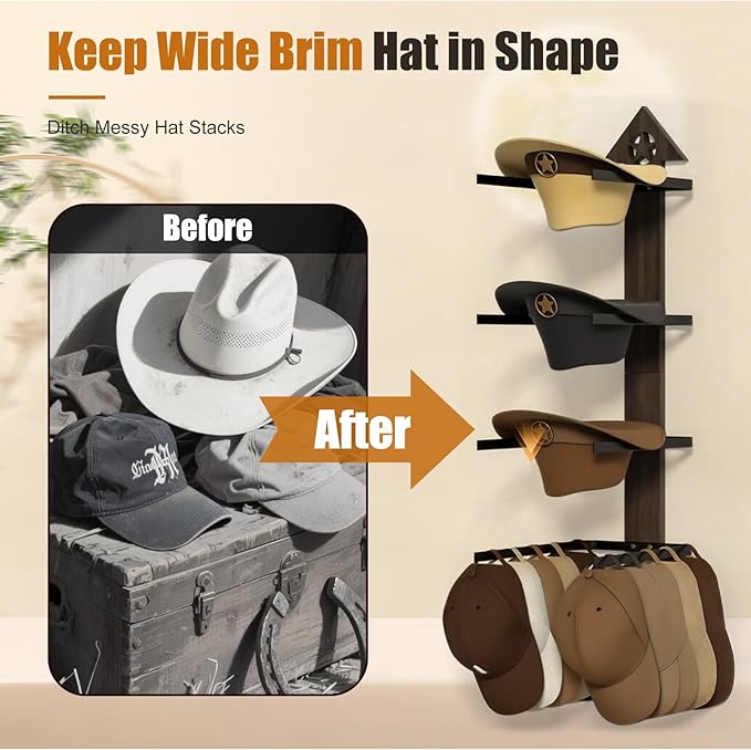 Cowboy Hat Rack -Cowboy hat holder for wall With Heavy- Organize and Display Your Hats with Ease, Wall Mounted Hat Hanger Western Decor for Cowboy Hats- Ideal Western Decor(2pcs)