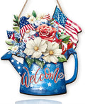 Wooden 4th of July Decorations Patriotic Wreath Independence Day Decorations Front Door with Star Sign Welcome Memorial Day Hanging for Home Wall Decor Outdoor Indoor Red White and Blue Wreath 3