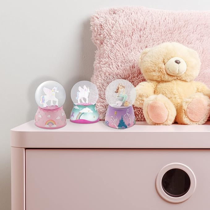 Elanze Designs Flying Rainbow Unicorn 80MM Sturdy Wind Up Musical Glitter Water Snow Globe Tabletop Dresser Nightstand Figurine Decoration Plays Tune The Unicorn