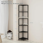 6-Tier Corner Shelf with LED Lights - 65" Tall Narrow Bookshelf, Standing Shelf with Storage Rack, Sturdy Metal Frame & Waterproof Shelves, Rustic Brown, for Living Room/Bedroom/Bathroom
