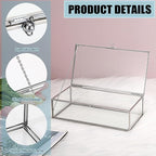 Hipiwe Glass Keepsake Display and Jewelry Organizer With Lid - Silver Decorative Clear Rectangle Storage for Trinket Perfume Collection - Gift for Birthday Anniversaries, Large