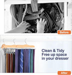 TOPIA HANGER Tie Rack Hanger for Closet, Wooden Tie Organizer for Men with 24 Folding Hooks, Space Saving Necktie Holder for Storage and Display Bra, Tank Top, Camisole (1-Pack), Natural- CT14N
