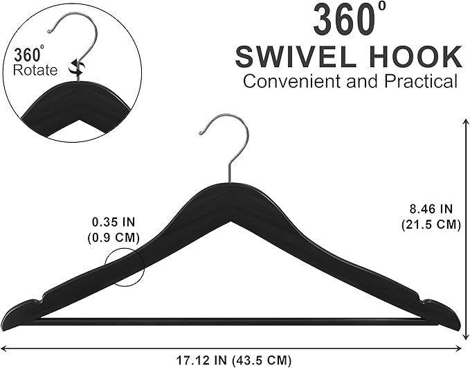Utopia Home Premium Wooden Hangers 20 Pack - Durable & Slim Coat Hanger - Suit Hanger with 360-Degree Rotatable Hook - Wood Hangers with Shoulder Grooves (Black Color)