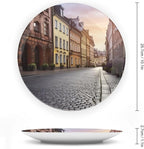 Poland's Historic Center Street Bone China Decorative Plate for Home Decor, Round Ceramic Decorative Dish with Stand Hook, Wall Hanging Ornament Plates for Office, Porcelain Plates 10inch