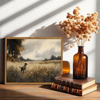 Framed Vintage Hunting Black Dog Wall Art, Rustic Country Landscape Pictures Wall Decor, Farmhouse Animal Paintings Canvas Prints for Home Living Room Bedroom 12x16 inch