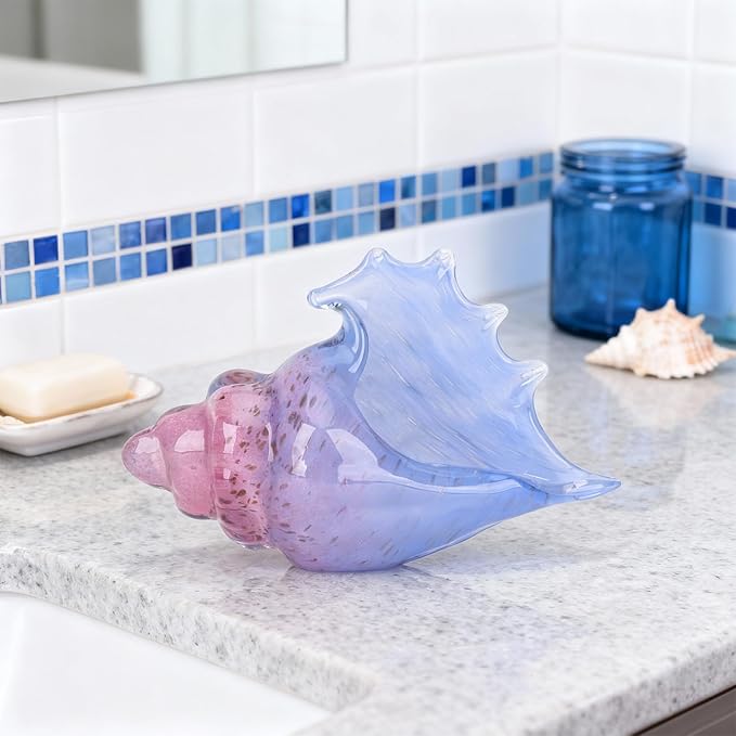 DOVDOV Hand-Blown Glass Conch Sculpture, Coastal Home Decor Conch Horn, Glass Art Seashell Ornament, Office, Living Room Tabletop Centerpiece, Bathroom Shelf top and Cabinet Decoration.
