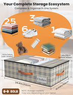 2-Pack Under Bed Storage Bins with Wheels and 4 Vacuum Seal Bags, Heavy Duty 80lbs Capacity,7.9" Height Clear Lid Organizer for Dorm Bedroom Clothes Shoes Toys,Quick Assembly Space Saver Houndstooth