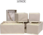 6 Pack Foldable Drawer Organizer Dividers Cloth Storage Box Closet Dresser Organizer Cube Fabric Containers Basket Bins for Underwear Bras Socks Panties Lingeries Nursery Baby Clothes Beige
