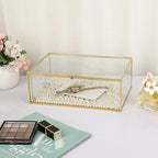 Hipiwe Vintage Glass Keepsake Box - Rectangle Jewelry Display Organizer, Vanity Lidded Home Decor Accent for Storage Trinket Rings Bracelet Rock - X-Large