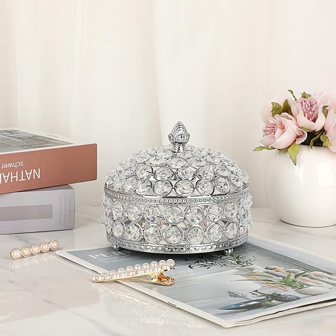 Hipiwe Crystal Mirrored Jewelry Box Trinket Organizer Box Luxury Decorative Ring Box Earrings Storage Holder Keepsake Box Birthday Christmas Gift for Women, X-Large
