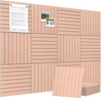Large Cork Board Alternative 48” X 36” Felt Bulletin Board Tiles, with 30 Pushpins, 60 Adhesive Tabs,12-Pack Slat Wall Paneling, Cork Boards for Office Push Pin Board Felt Board - Pink